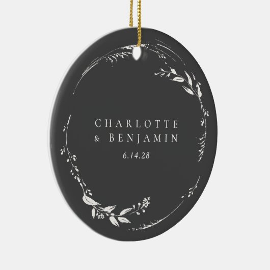 白黒フローラリースモノグラム名 セラミックオーナメント (右)