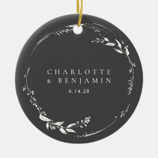 白黒フローラリースモノグラム名 セラミックオーナメント (正面)