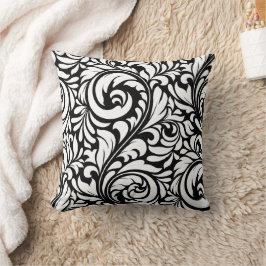 白黒フローラルパターンクッション クッション