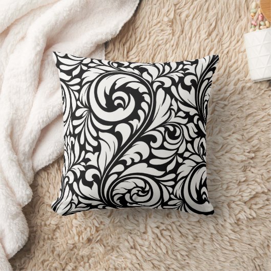白黒フローラルパターンクッション クッション (ブランケット)