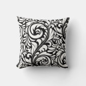 白黒フローラルパターンクッション クッション (正面)