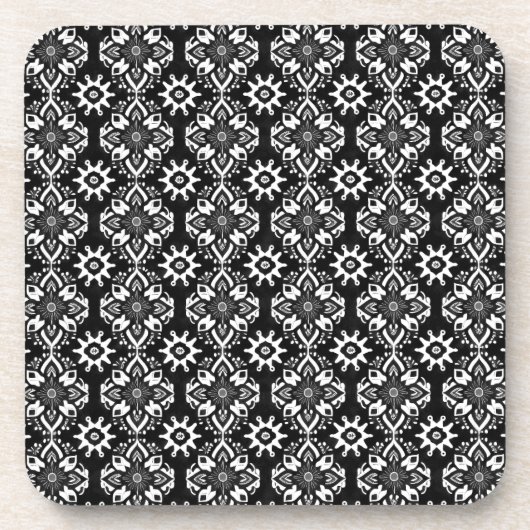 白黒フローラルパターンコースター – 6のセット コースター (正面)