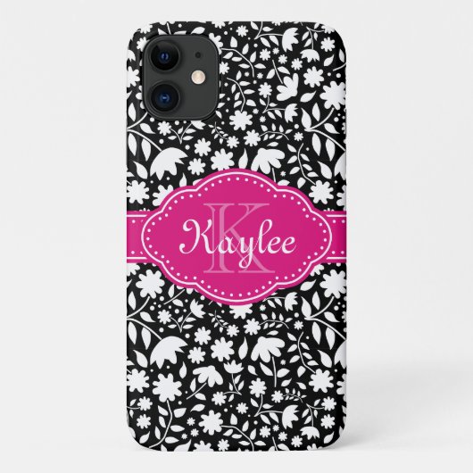 白黒フローラルパターンピンクモノグラム Case-Mate iPhoneケース (裏面)