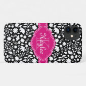 白黒フローラルパターンピンクモノグラム Case-Mate iPhoneケース (裏面(横))