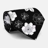 白黒フローラルパターン ネクタイ (ロール)