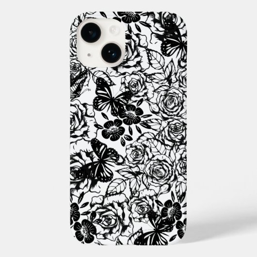 白黒フローラルパターンiPhoneケース Case-Mate iPhoneケース (裏面)