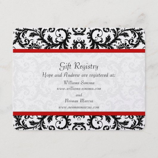 白黒フローラレッドトリムレジス結婚ト エンクロージャーカード (正面)