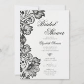 白黒フローラレースシフォーマルックブライダルシャワー 招待状 (正面)