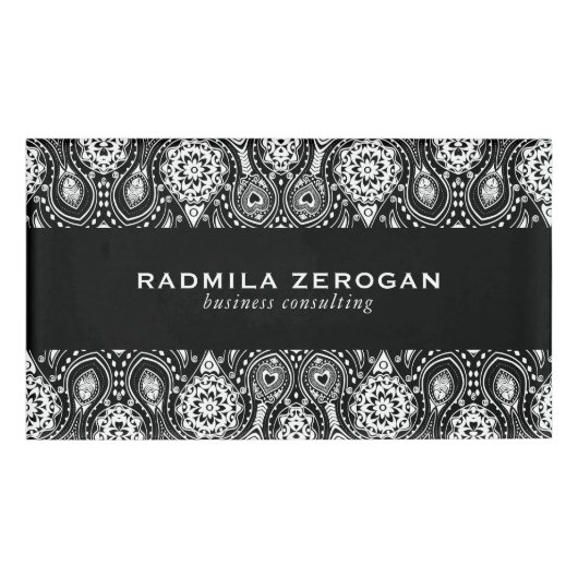 白黒フローラレースフレーム 名札 (正面)