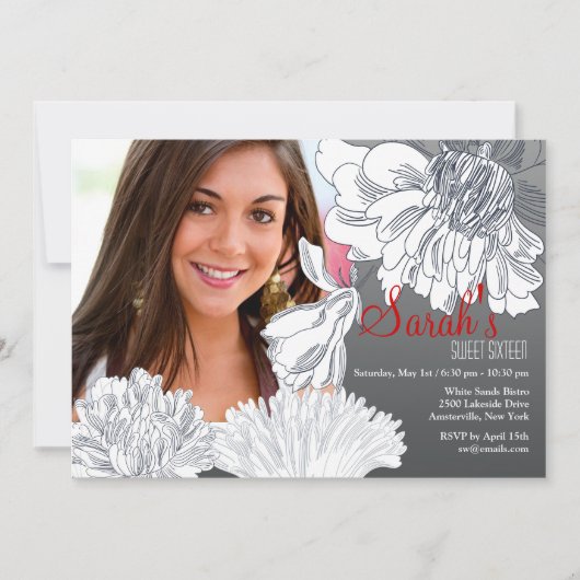 白黒フローラ写真招待状 招待状 (正面)