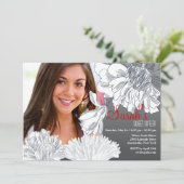 白黒フローラ写真招待状 招待状 (スタンド正面)