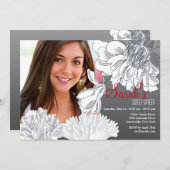白黒フローラ写真招待状 招待状 (正面/裏面)