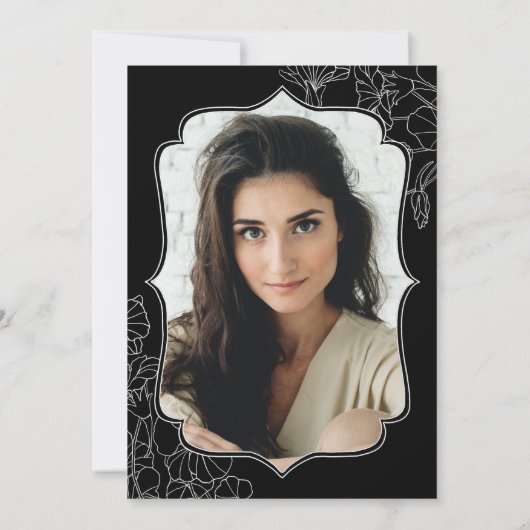 白黒フローラ写真40歳の誕生日パーティー 招待状 (裏面)