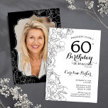 白黒フローラ写真60th誕生日パーティー 招待状<br><div class="desc">白黒フローラ60th誕生日パーティーへの招待あなたの写真をカードの背面に。ボタニエレガントカルモダンスケッチアクセントとタイポグラフィスクリプトフォントを搭載したデザイン。トレンディーシンプル招待状カードは女性の日スタイリッシュお祝いに最適。任意のカスタマイズ年齢にすることができる。印刷されたZazzle招待状または即時ダウンロードのデジタル印刷可能なテンプレート。</div>