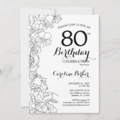 白黒フローラ写真80th誕生日パーティー 招待状 (正面)
