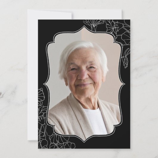 白黒フローラ写真90th誕生日パーティー 招待状 (裏面)