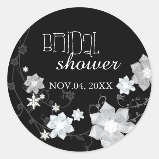 白黒フローラ冬ブライダルシャワー ラウンドシール (正面)