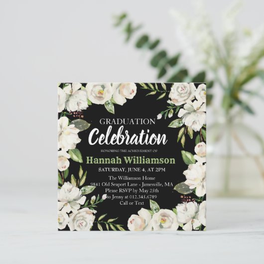 白黒フローラ卒業パーティー招待状 招待状 (スタンド正面)