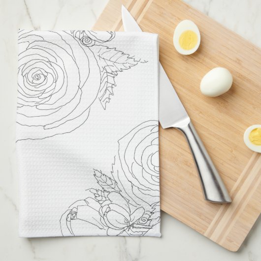 白黒フローラ収集 キッチンタオル (四つ折り)