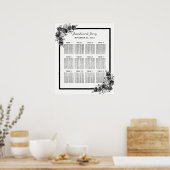 白黒フローラ国の結婚式のシーティングチャート ポスター (キッチン)