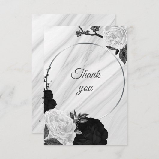 白黒フローラ大理石 サンキューカード (正面/裏面)