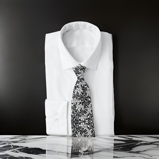 白黒フローラ小さい花 ネクタイ
