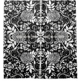 白黒フローラ工芸品シャワーカーテン シャワーカーテン