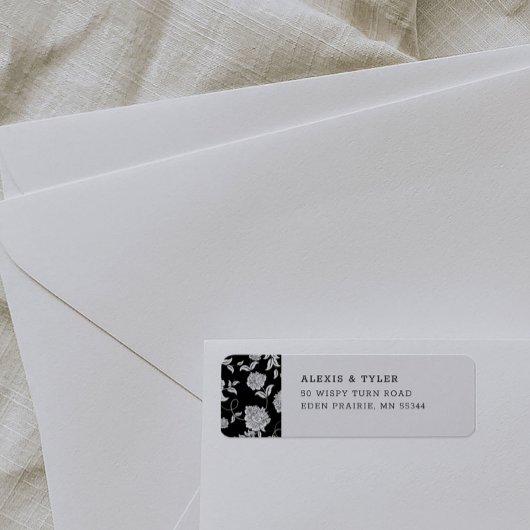 白黒フローラ差出人住所ラベル ラベル