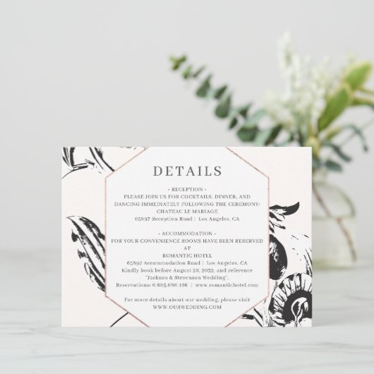 白黒フローラ幾何学的結婚フレーム詳細 エンクロージャーカード (スタンド正面)