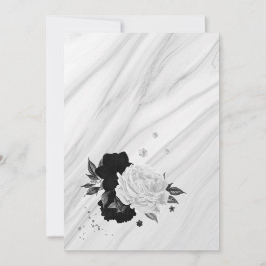 白黒フローラ幾何学誕生日パーティー 招待状 (裏面)