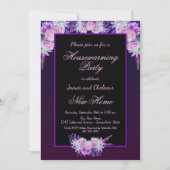 白黒フローラ引っ越し祝いパーティーパーティー 招待状 (正面)