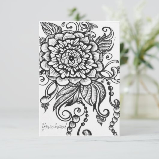 白黒フローラ描パーティの招待状 招待状 (スタンド正面)