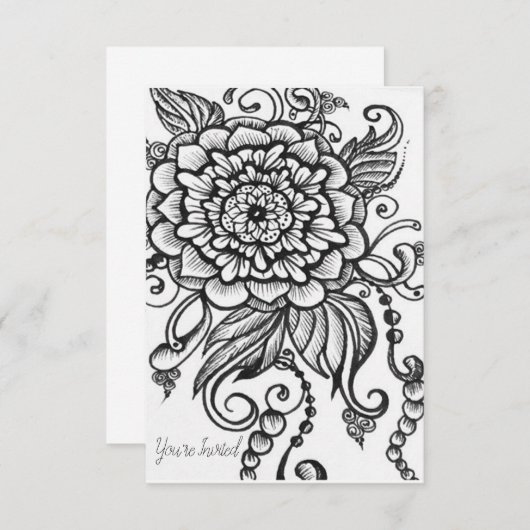 白黒フローラ描パーティの招待状 招待状 (正面/裏面)