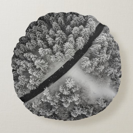 白黒フローラ敷物 ラウンドクッション (正面)