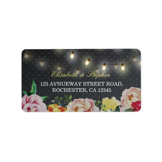 白黒フローラ文字列ライト水玉模様結婚ズ ラベル (正面)