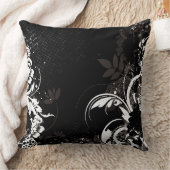 白黒フローラ旋回グラフィック装飾用クッション クッション (ブランケット)