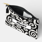 白黒フローラ旋回パタパーソナライズされたーン アクセサリーポーチ (見開き)