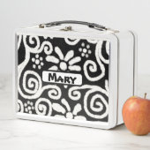 白黒フローラ旋回パタパーソナライズされたーン メタルランチボックス (インサイチュ)