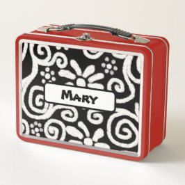 白黒フローラ旋回パタパーソナライズされたーン メタルランチボックス