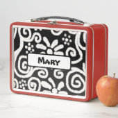 白黒フローラ旋回パタパーソナライズされたーン メタルランチボックス (インサイチュ)