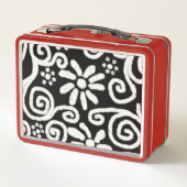 白黒フローラ旋回パタパーソナライズされたーン メタルランチボックス (裏面)