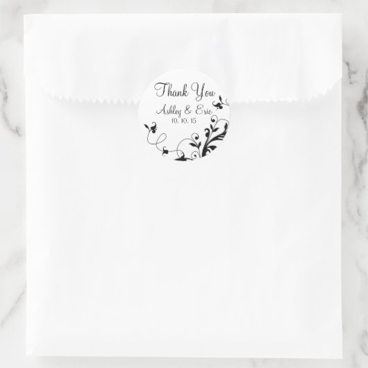 白黒フローラ旋回結婚式の引き出物シール ラウンドシール (バッグ)