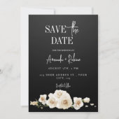 白黒フローラ日付の保存 招待状 (正面)