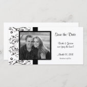 白黒フローラ日付の写真カードを保存 セーブザデート (正面/裏面)