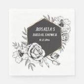 白黒フローラ枠ブライダルシャワー スタンダードランチョンナプキン (正面)