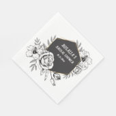 白黒フローラ枠ブライダルシャワー スタンダードランチョンナプキン (角)