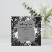 白黒フローラ枠誕生日正方形 招待状 (スタンド正面)
