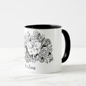 白黒フローラ植物学名 マグカップ (正面右)