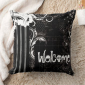 白黒フローラ歓迎スカル装飾用クッション クッション (ブランケット)