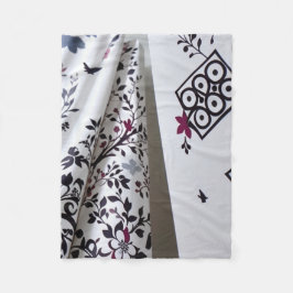 白黒フローラ毛布 フリースブランケット